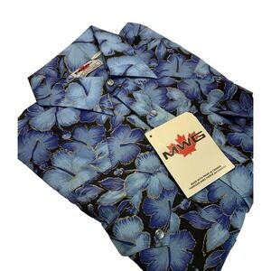 VTG NWT MWG Western Shirt Size M Blue Floral Hibiscus Pearl Snap Made in Canada